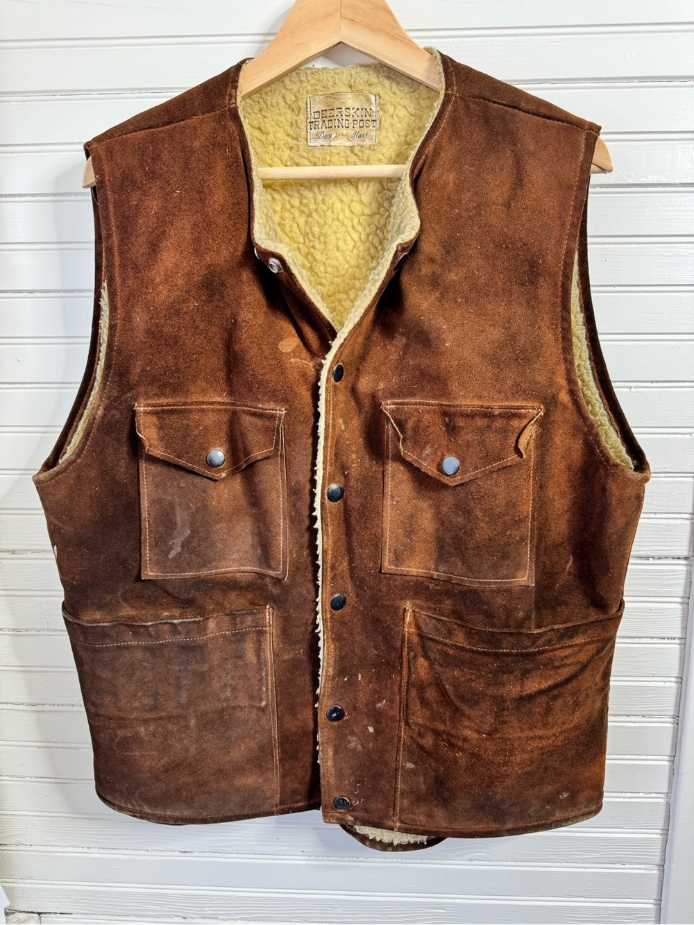 Vintage faux Shearling-Lined Brown Suede Vest - Deerskin Trading Post